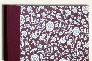 Photo album, bordeaux linen spine, bordeaux cover, white flower tendrils, country house style